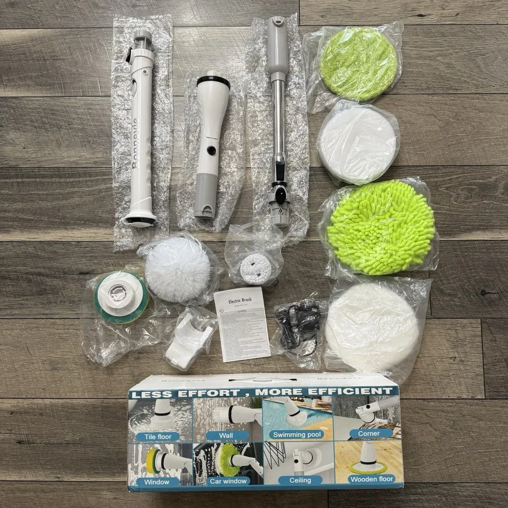 7in1 Electric Spin Scrubber Set Cordless Bathroom Tub w/Extensions & Brush Heads